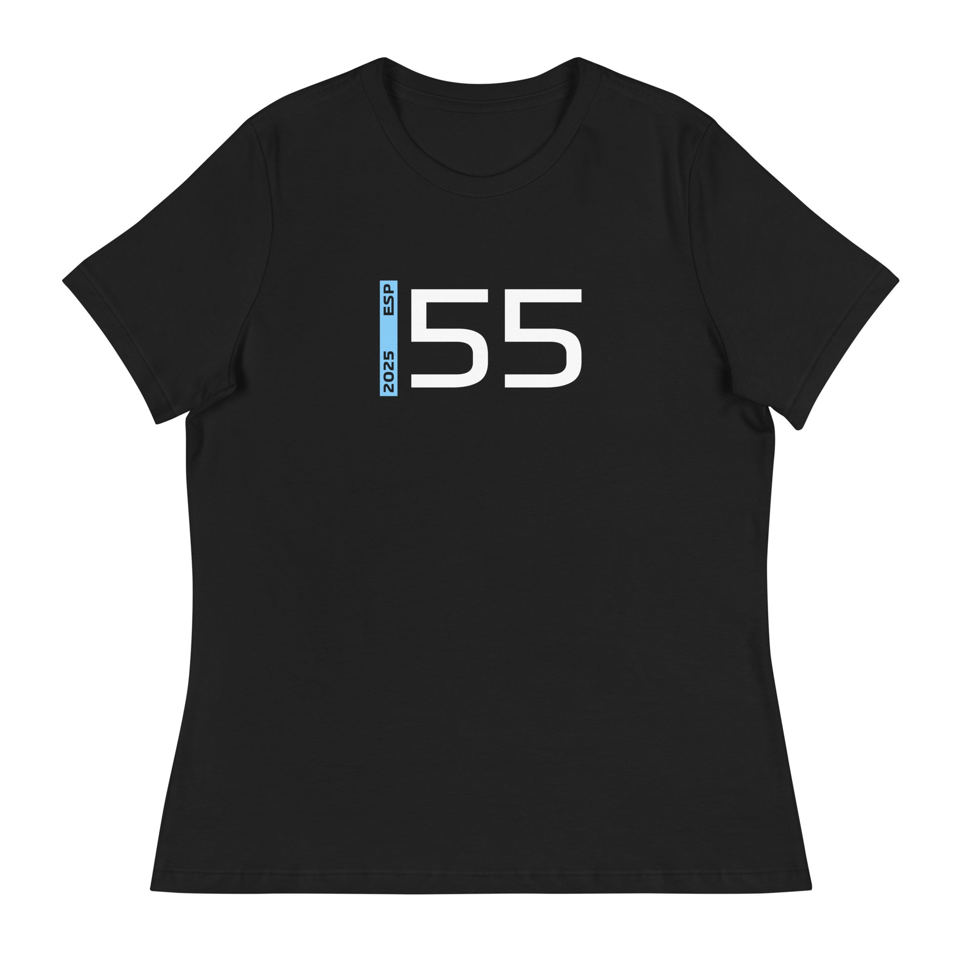 #55 F1 Driver Carlos Sainz Women's Relaxed T-Shirt in Black