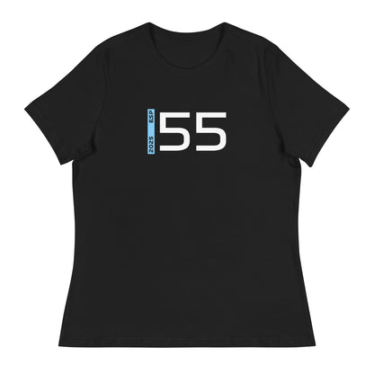 #55 F1 Driver Carlos Sainz Women's Relaxed T-Shirt in Black