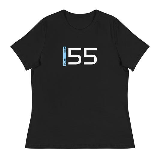 #55 F1 Driver Carlos Sainz Women's Relaxed T-Shirt in Black