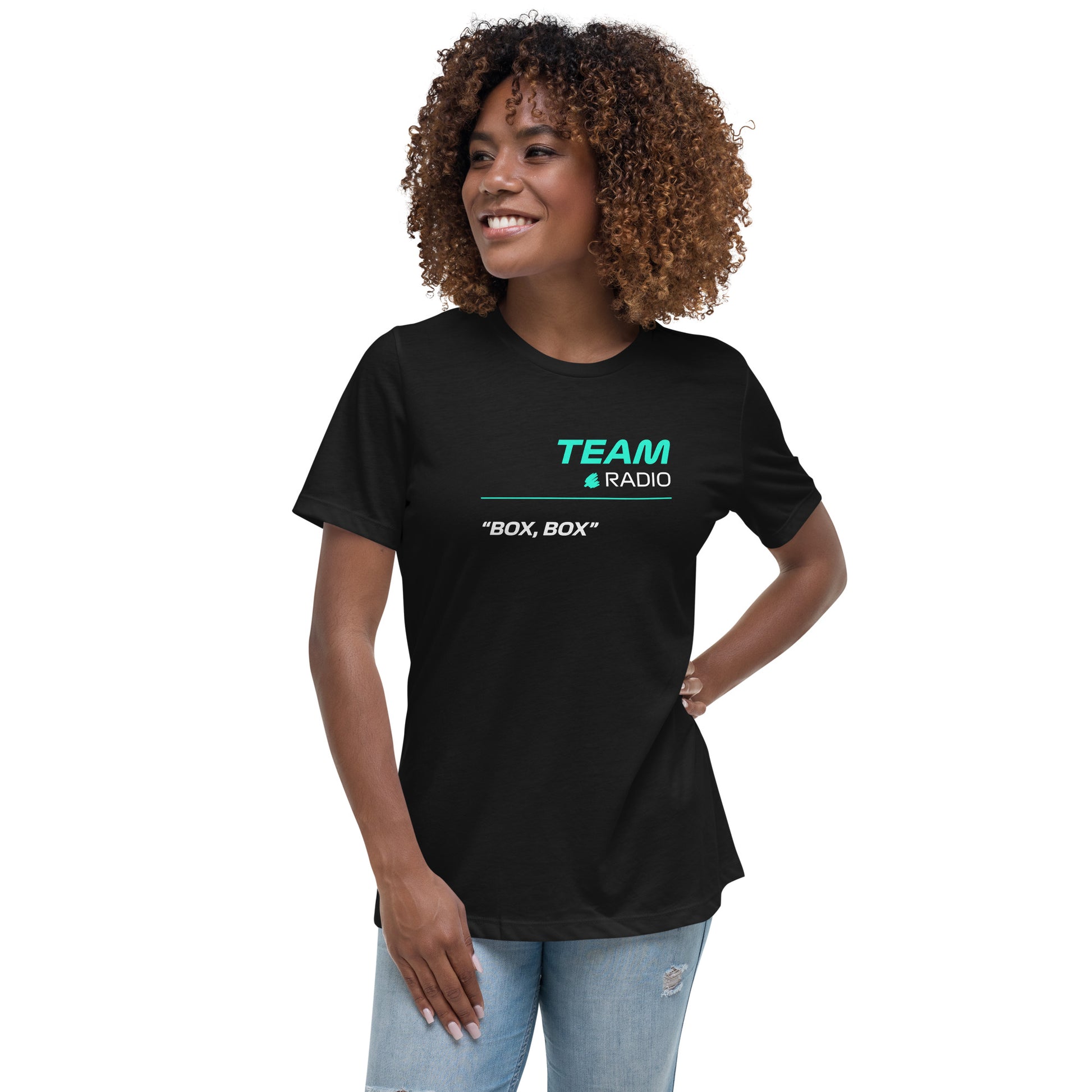 Mercedes F1 Team Radio Women's Black Relaxed Fit T-Shirt