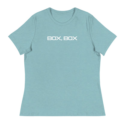 Box Box Text F1 Racing Women's Relaxed T-Shirt in Lagoon Blue