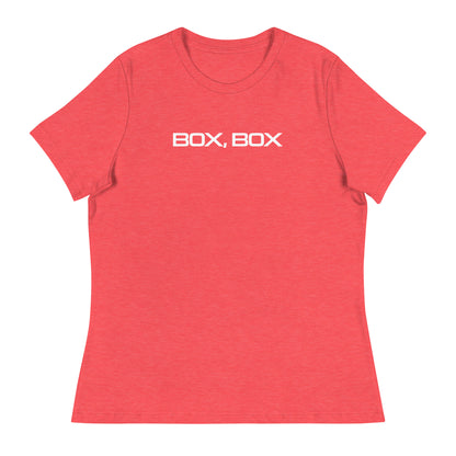 Box Box Text F1 Racing Women's Relaxed T-Shirt in Heather Red