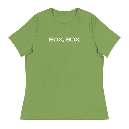 Box Box Text F1 Racing Women's Relaxed T-Shirt in Leaf Green