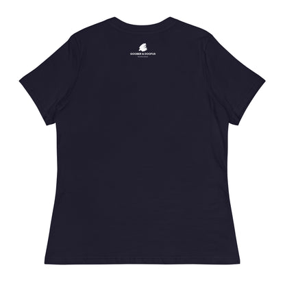 Box Box Text F1 Racing Women's Relaxed T-Shirt in Navy Blue