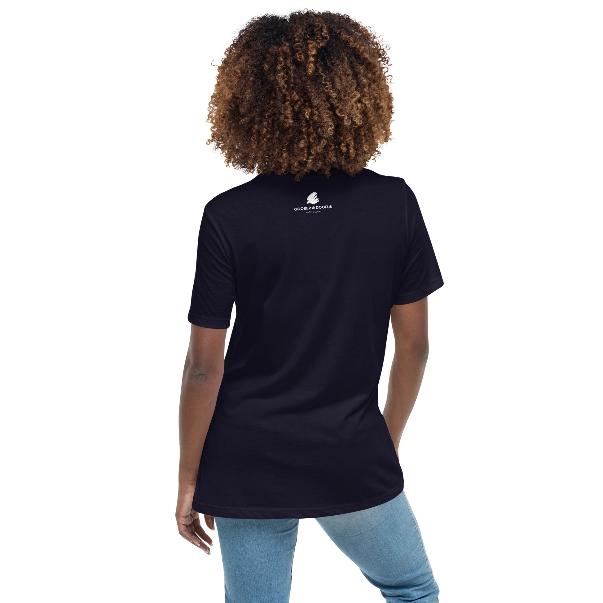 Two Secs Ted Stacked F1 Racing Women's Relaxed T-Shirt in Navy Blue
