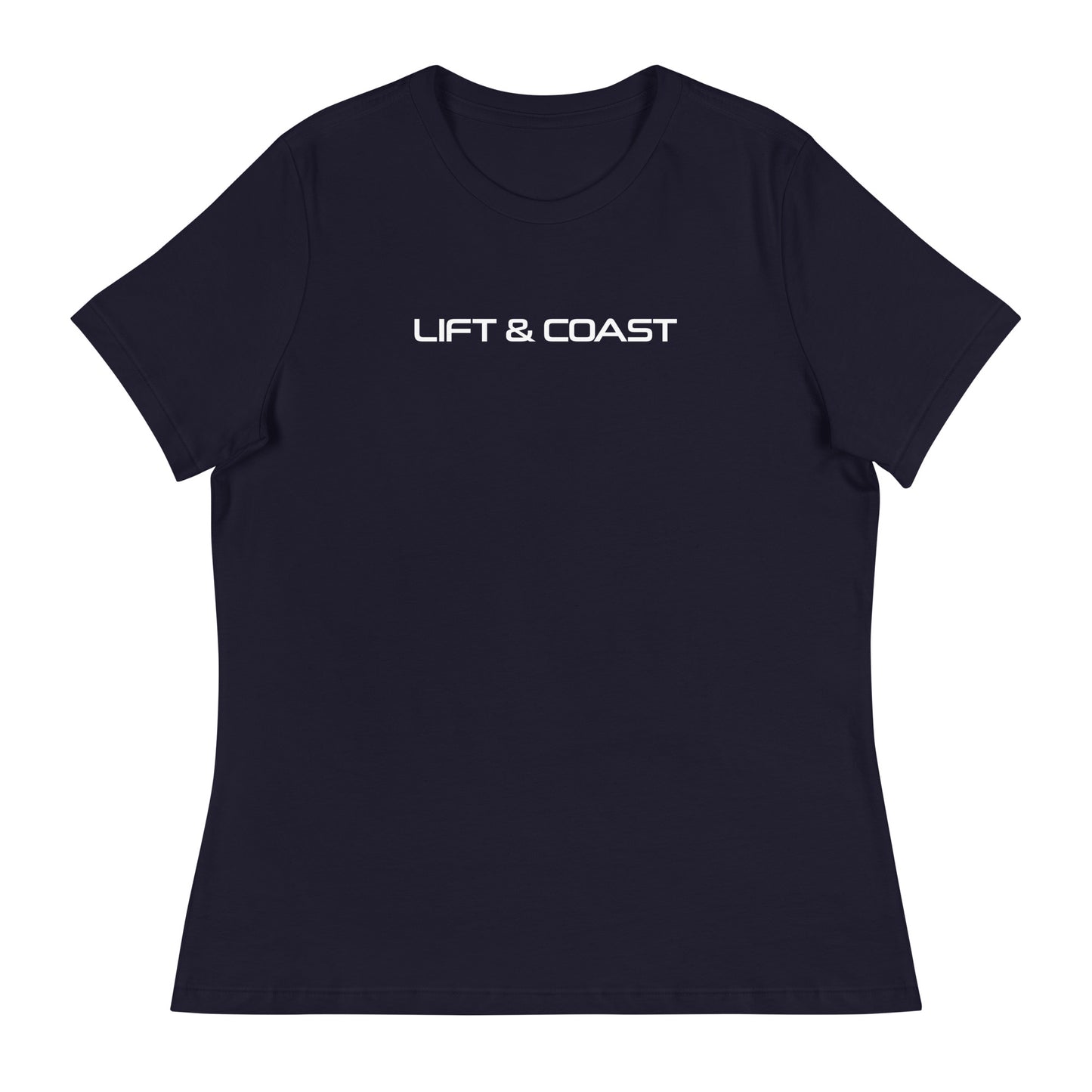 Lift and Coast F1 Racing Women's Relaxed T-Shirt in Navy Blue