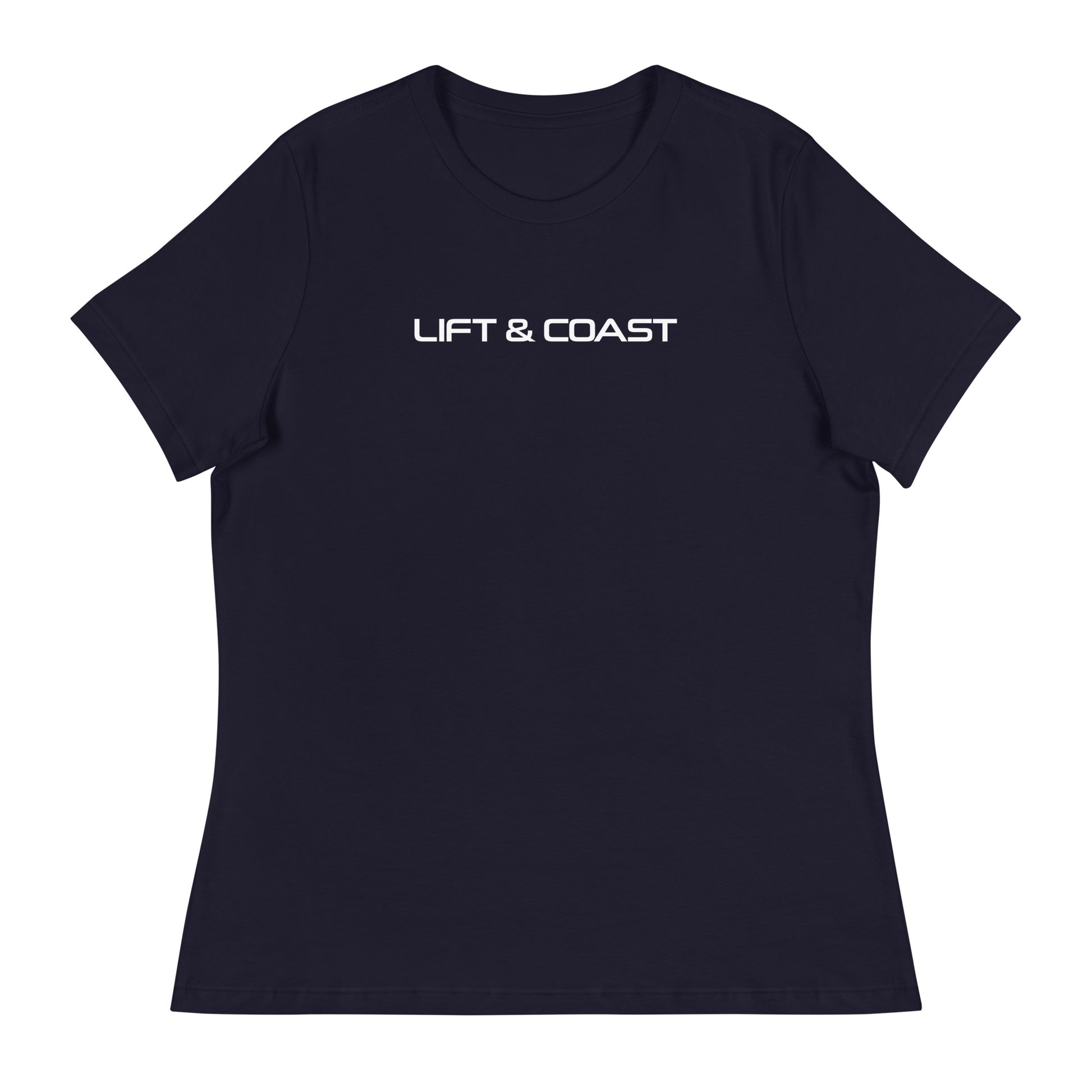 Lift and Coast F1 Racing Women's Relaxed T-Shirt in Navy Blue