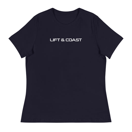 Lift and Coast F1 Racing Women's Relaxed T-Shirt in Navy Blue