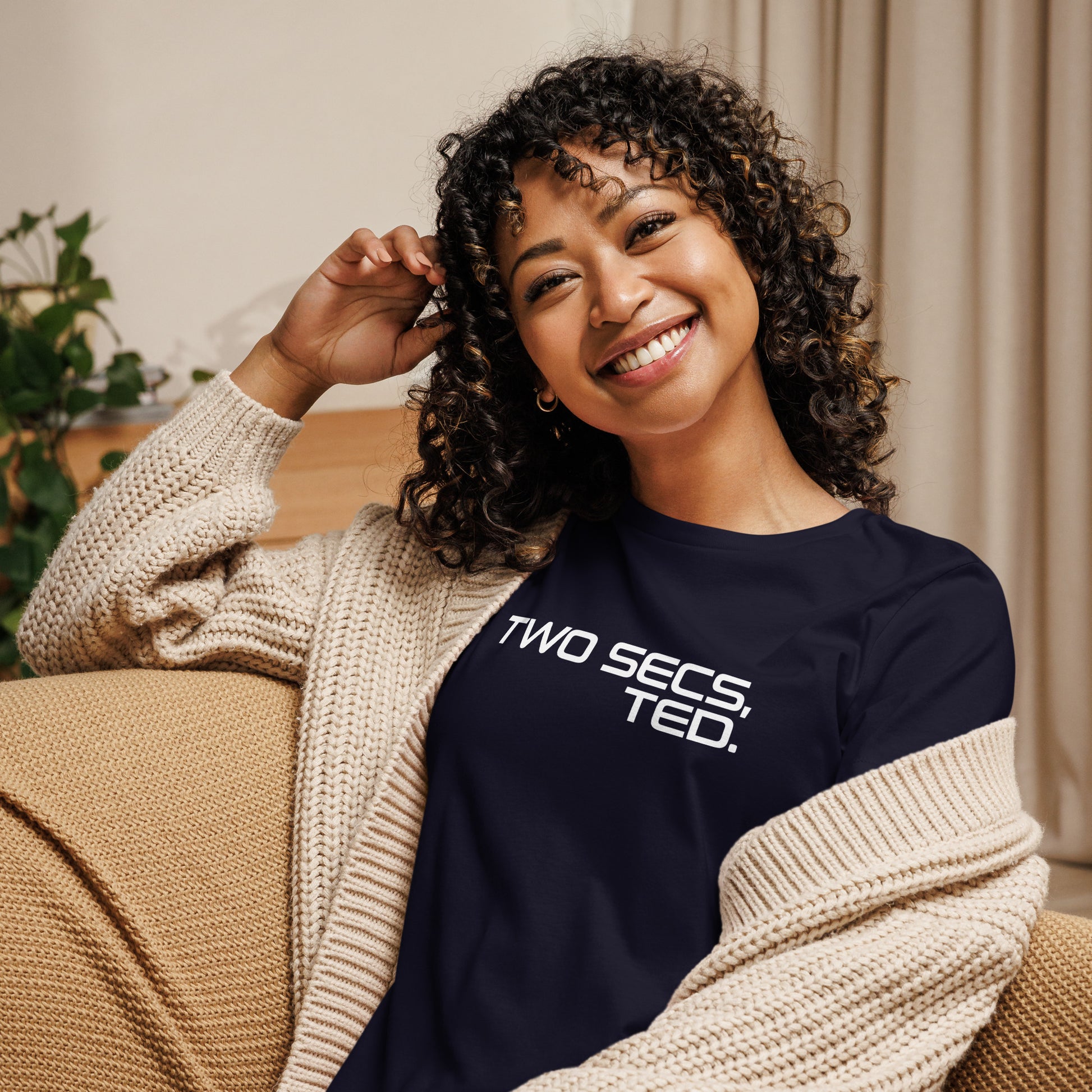 Two Secs Ted Stacked F1 Racing Women's Relaxed T-Shirt in Navy Blue