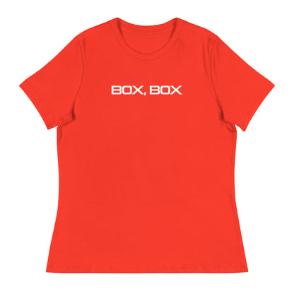 Box Box Text F1 Racing Women's Relaxed T-Shirt in Poppy Red