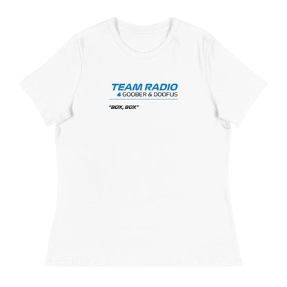 Box Box F1 Goober & Doofus Team Radio Women's Relaxed T-Shirt in White