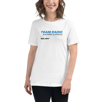 Box Box F1 Goober & Doofus Team Radio Women's Relaxed T-Shirt in White