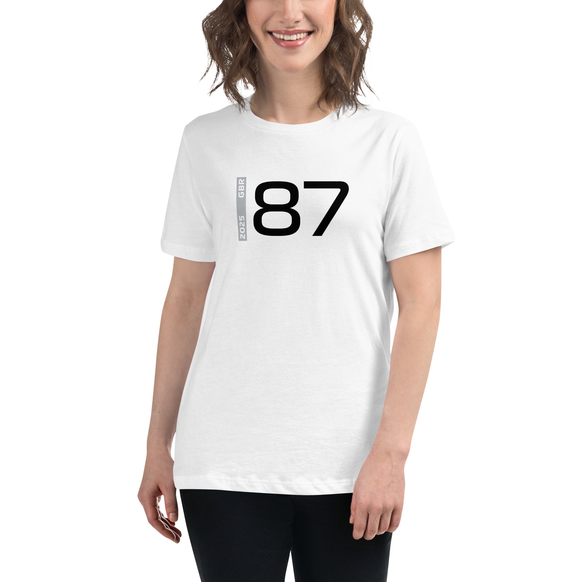 #87 F1 Driver Ollie Bearman Women's Relaxed T-Shirt in White